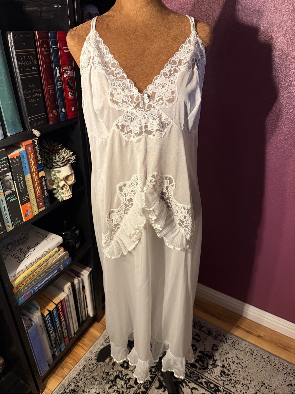 White Lace-Trim Long Slip Nightgown